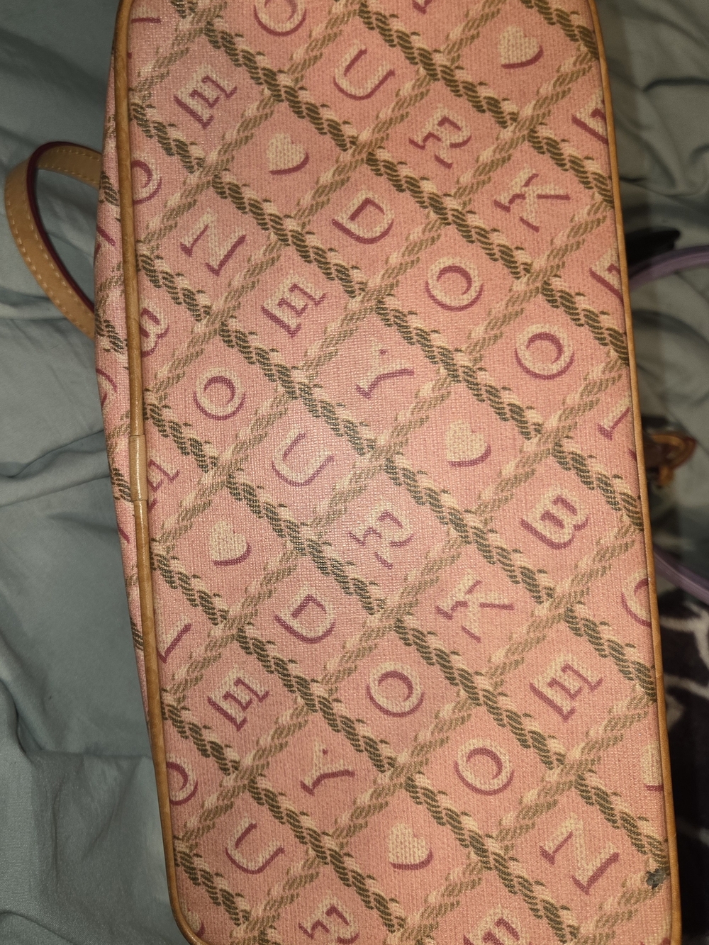 Dooney & Bourke Pink Monogram Canvas Shoulder Bag with Tan Trim